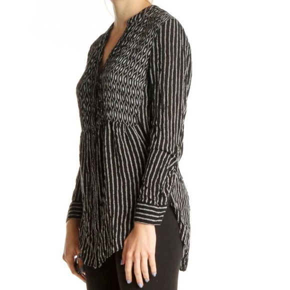 Maeve Anthropology Boho Tunic button up Rayon Top Size 8 medium black and white - Picture 3 of 13